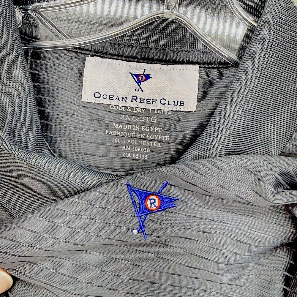 Ocean Reef Club Golf Polo Shirt Mens 2XL Gray Striped Performance Wicking Dry